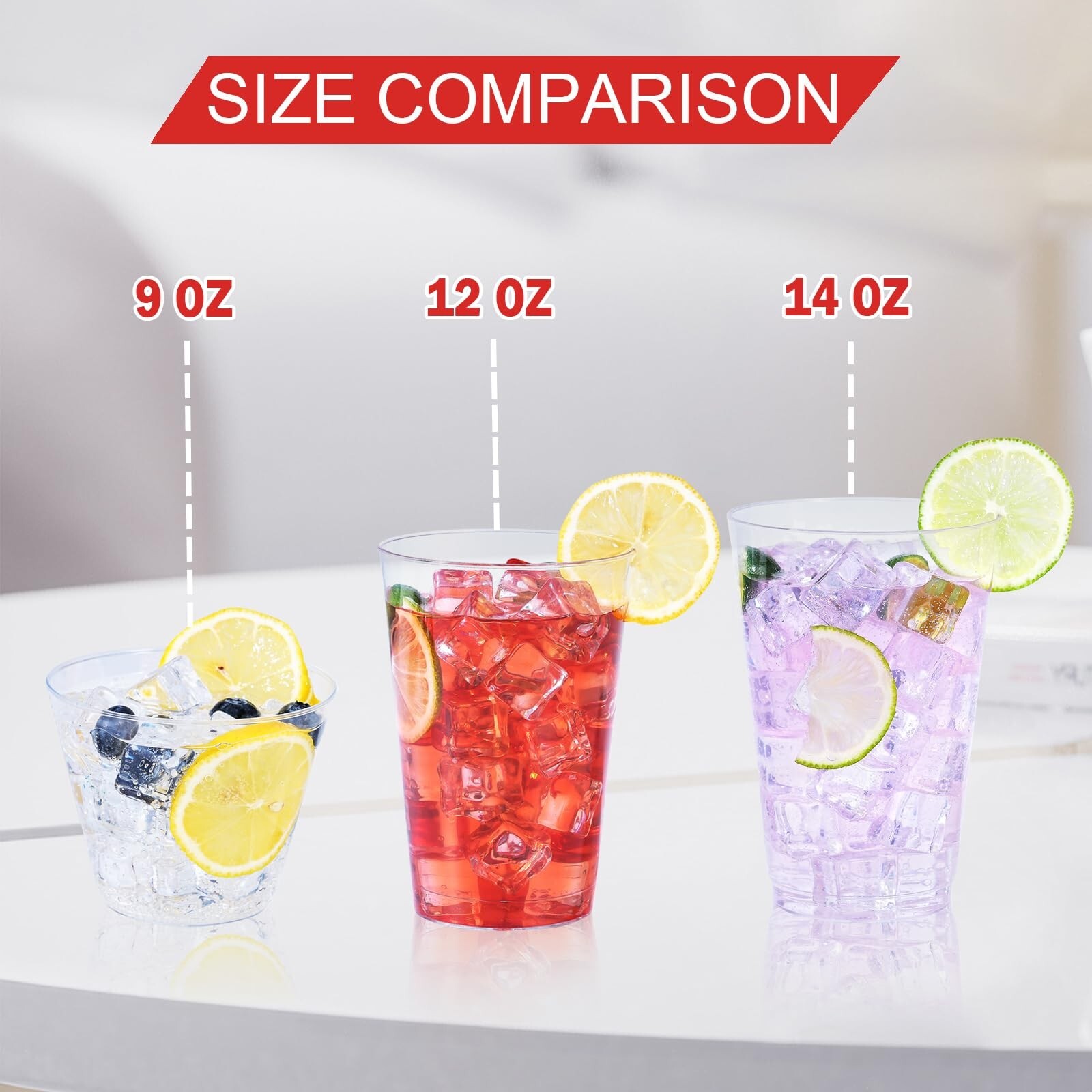 100 Pack 12 oz Clear Disposable Plastic Cups, Clear Plastic Cups Tumblers Coc…
