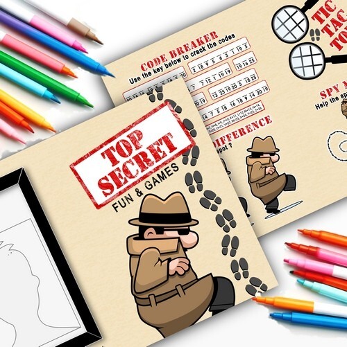 Pack of 24 – Top Secret Fun and Games Activity Sheets – Spy Party Bag Fillers