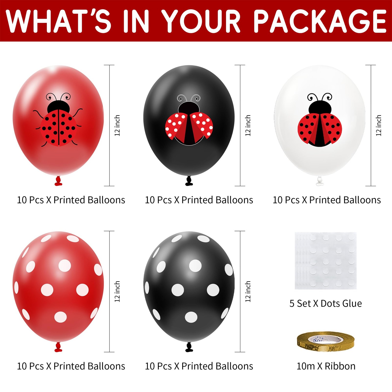 Ladybug Party Balloons Decorations Supplies, 50Pcs Disposable Red Black Polka