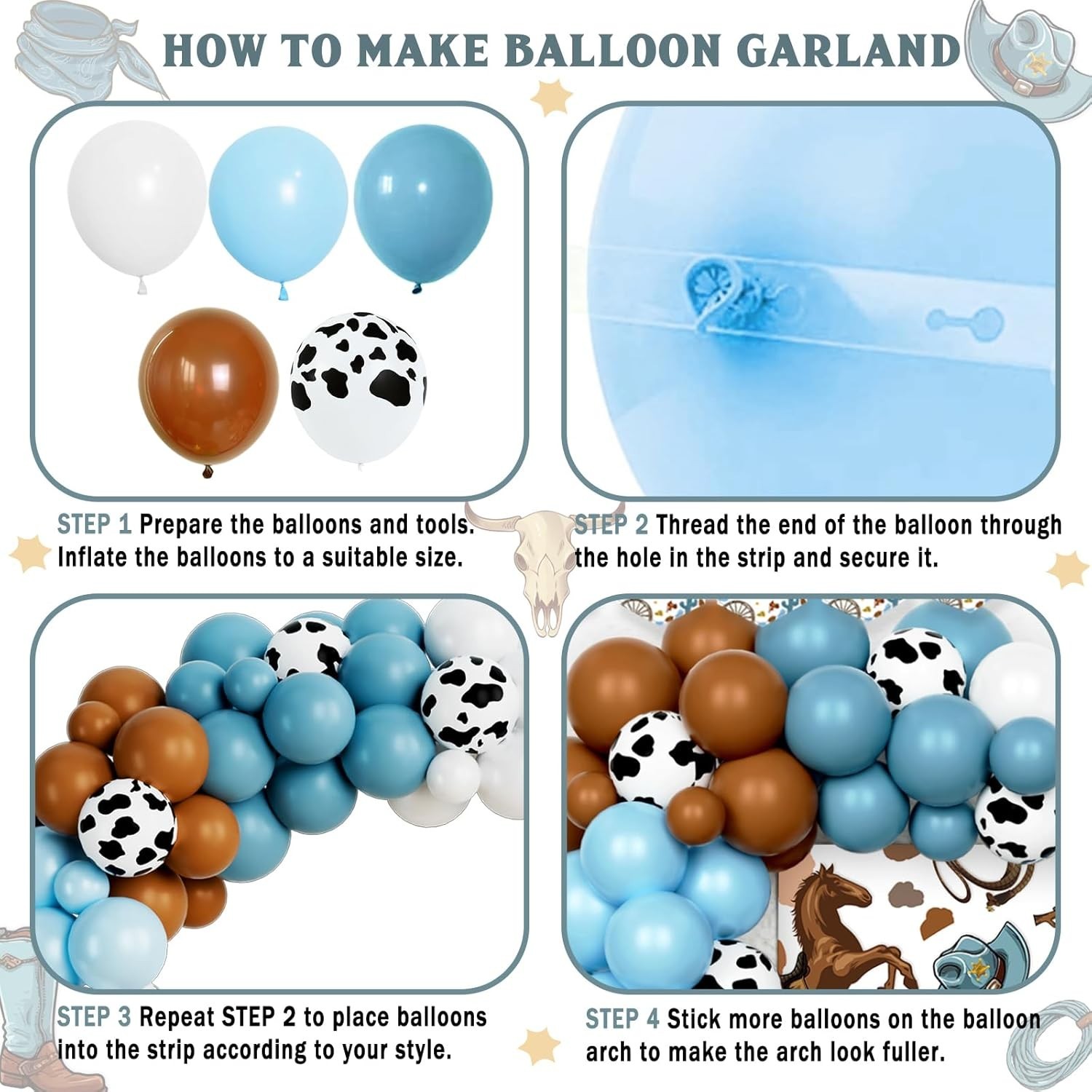 My First Rodeo Decorations Boy, Cowboy Themed 1st Birthday Party Balloon Banner