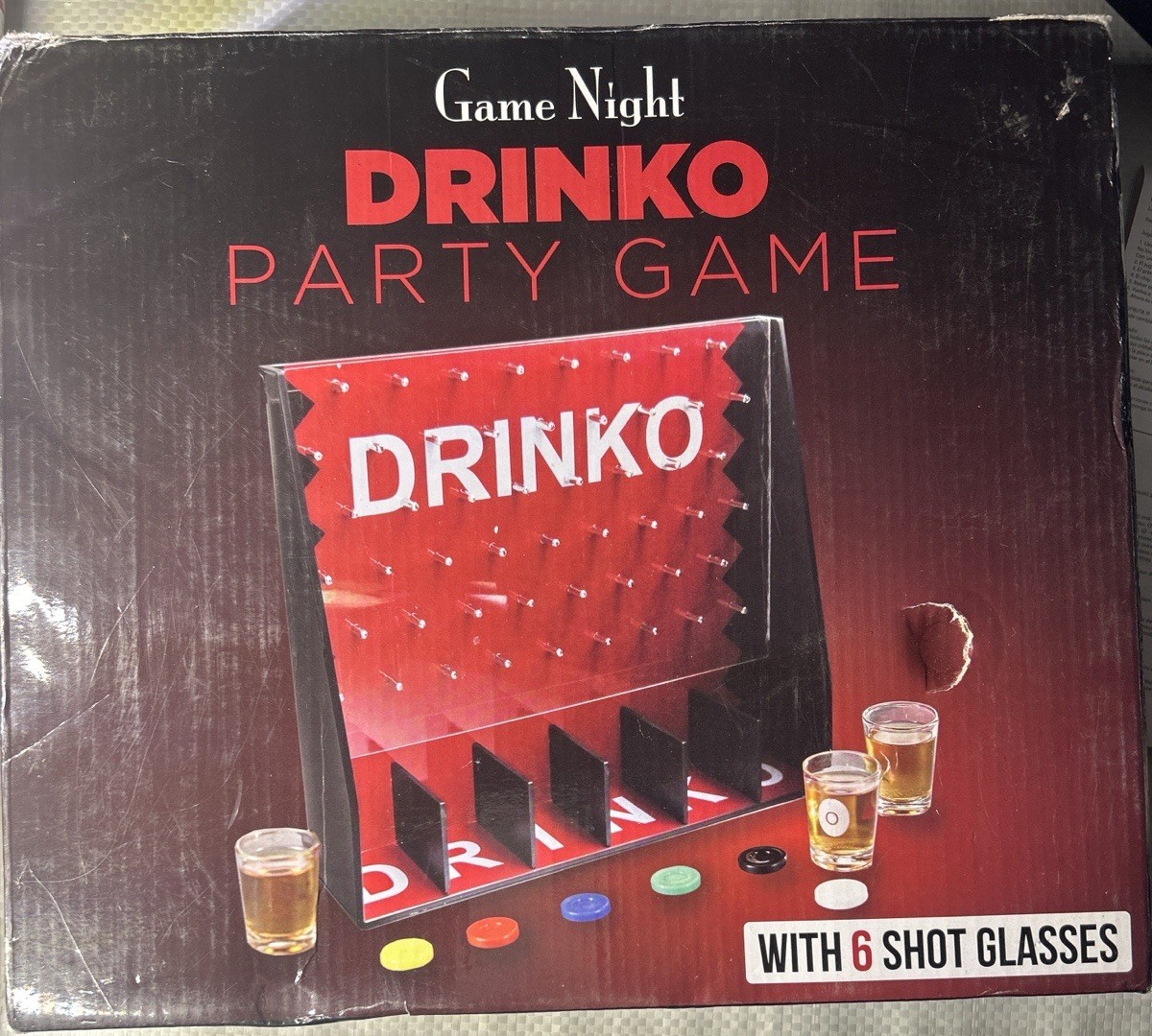 Drinko Party Game w/ 6 Shot Glasses – NEW Unused – Box Damage