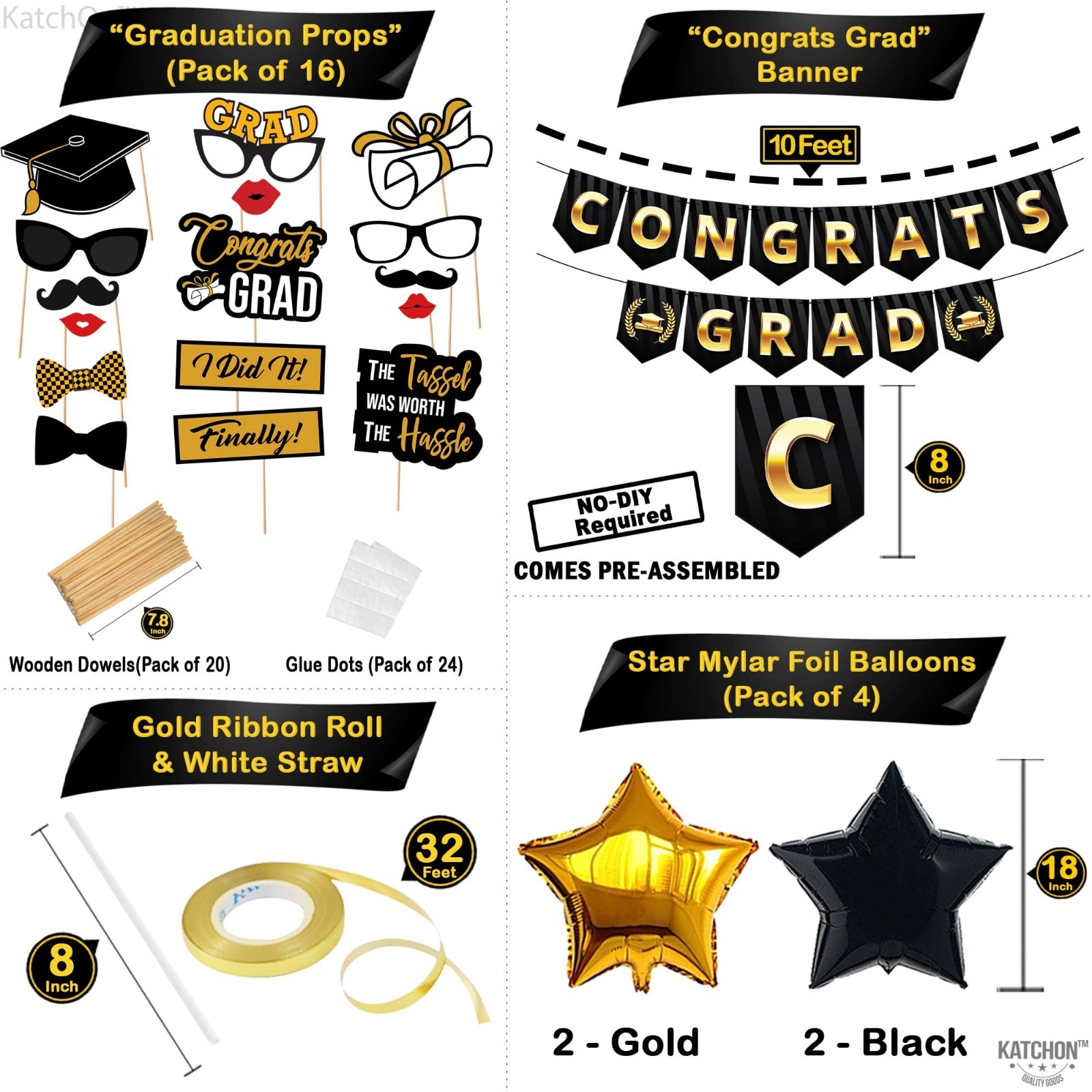 Black Gold Graduation Decorations 2026 – 61pc Set, Congrats Grad Banner, Foil Cu