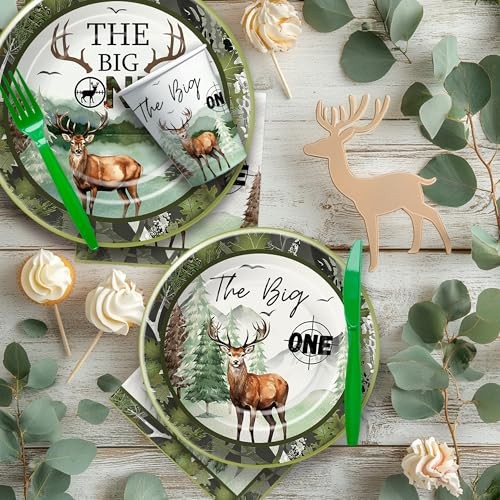 APOWBLS Hunting 1st Birthday Decorations Boy Tableware – Deer Camo Theme