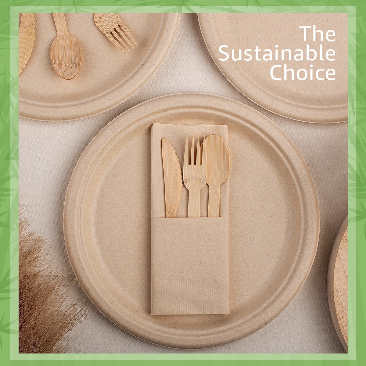 Ibambo Bamboo Disposable Paper Plates – 10 Inch, 125 Pack, Compostable Plates