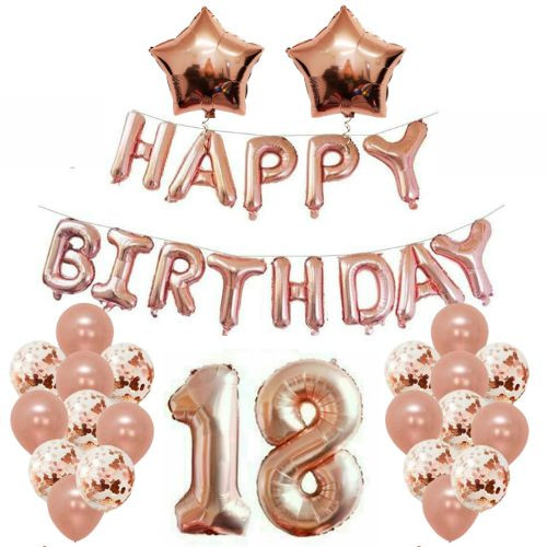 16″ Rose Gold Happy birthday Set 32″ inch Numbers Star Foil Confetti Balloons.
