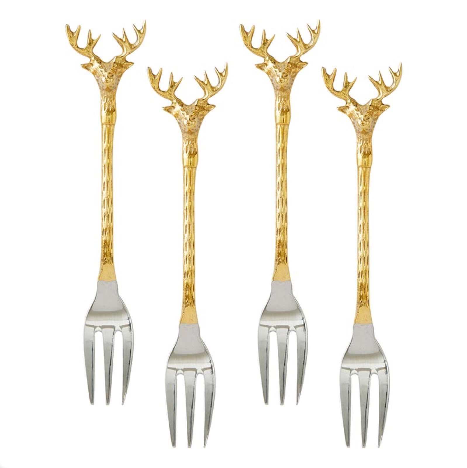 4 PCS Appetizer Forks Mini Metal Set 5.25 Inch Long Stag Design Dessert Fruit