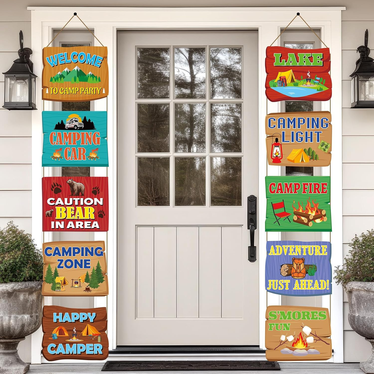 10PCS Summer Camping Party Decorations Banner Camper Adventure Welcome Sign
