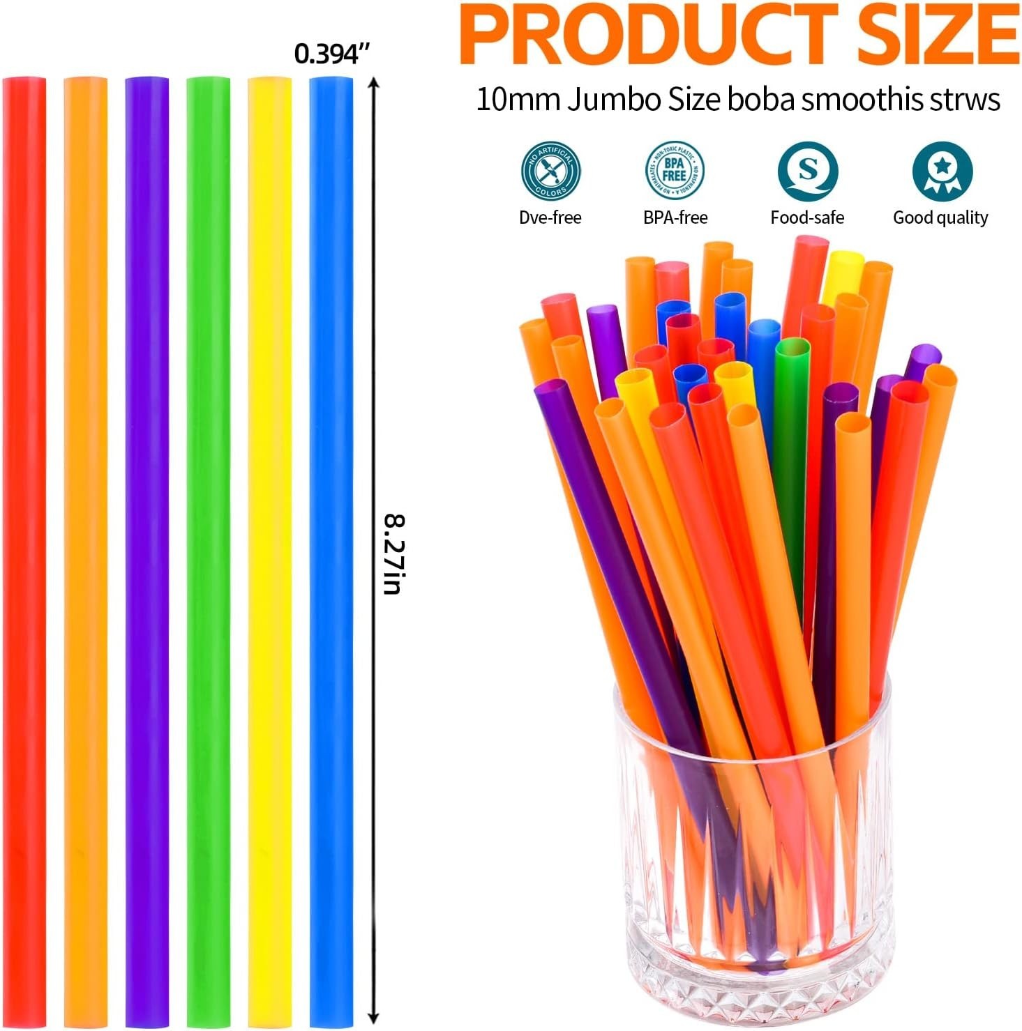 100PCS Jumbo Smoothie Straws – Colorful Disposable 0.4″ x 8.3″ for Any Occasion