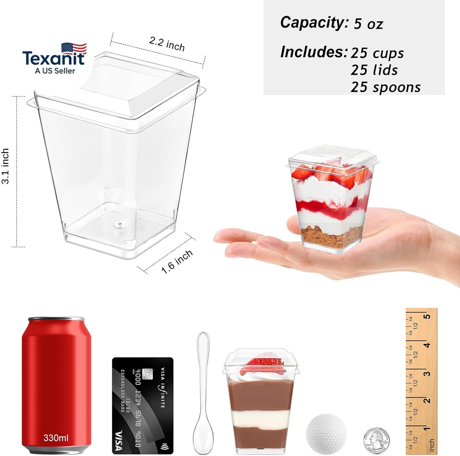 5 Oz Plastic Dessert Cups with Lids and Spoons 75 Pcs Serves 25, Banana Pudding