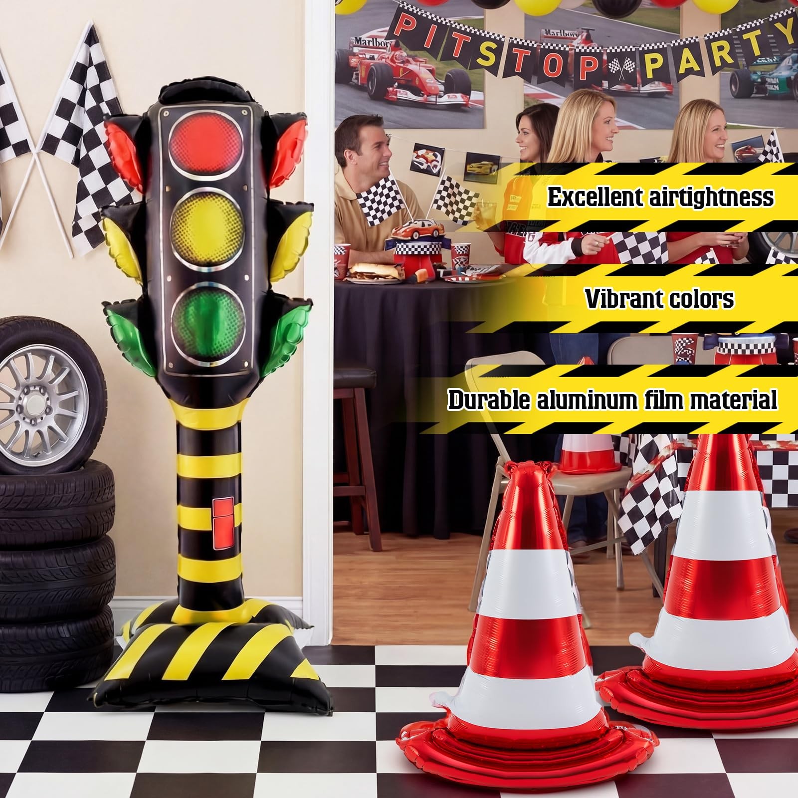 3 Pack Giant Self Standing Foil Balloons 3.5 ft Traffic Light and 1.6 ft Road…