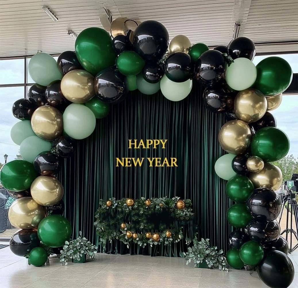 Green Gold Balloon Arch, Double Stuffed Black Gold Sage Emerald Dark Green Ba…