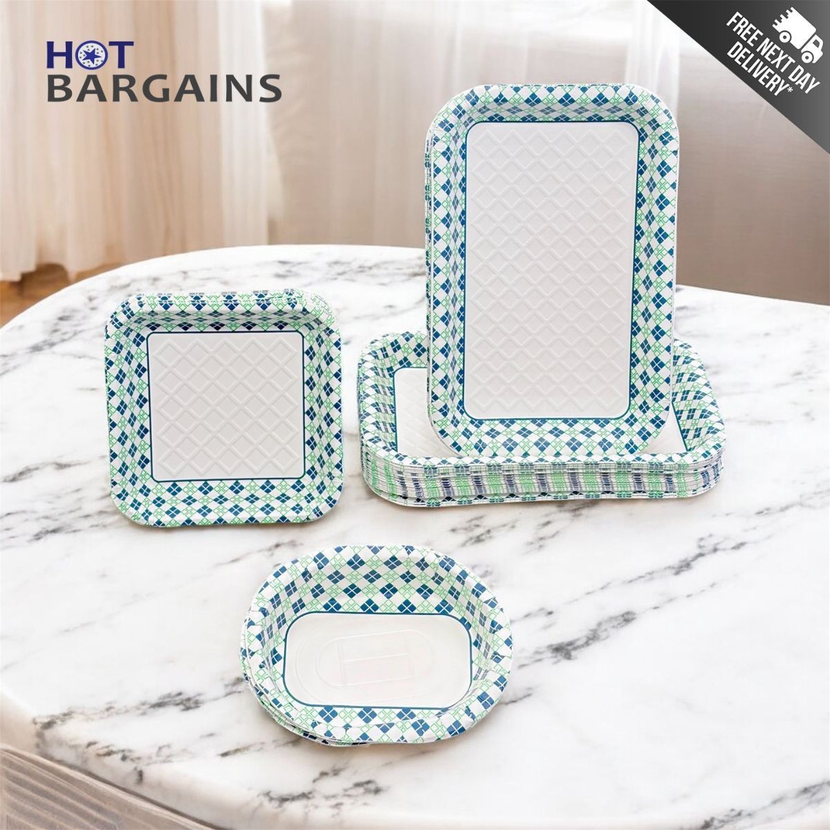 Blue Green Diamond Paper Trays and Bowls Square Oval Rectangle for Catering