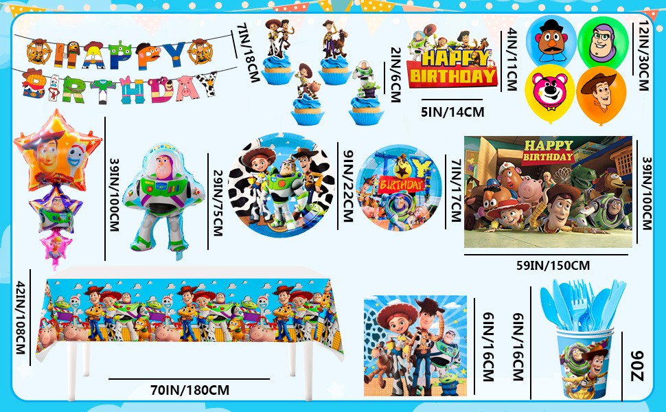 114 Pcs Toy Story Party Decorations Tableware Set Napkin Balloon Plates Backdrop