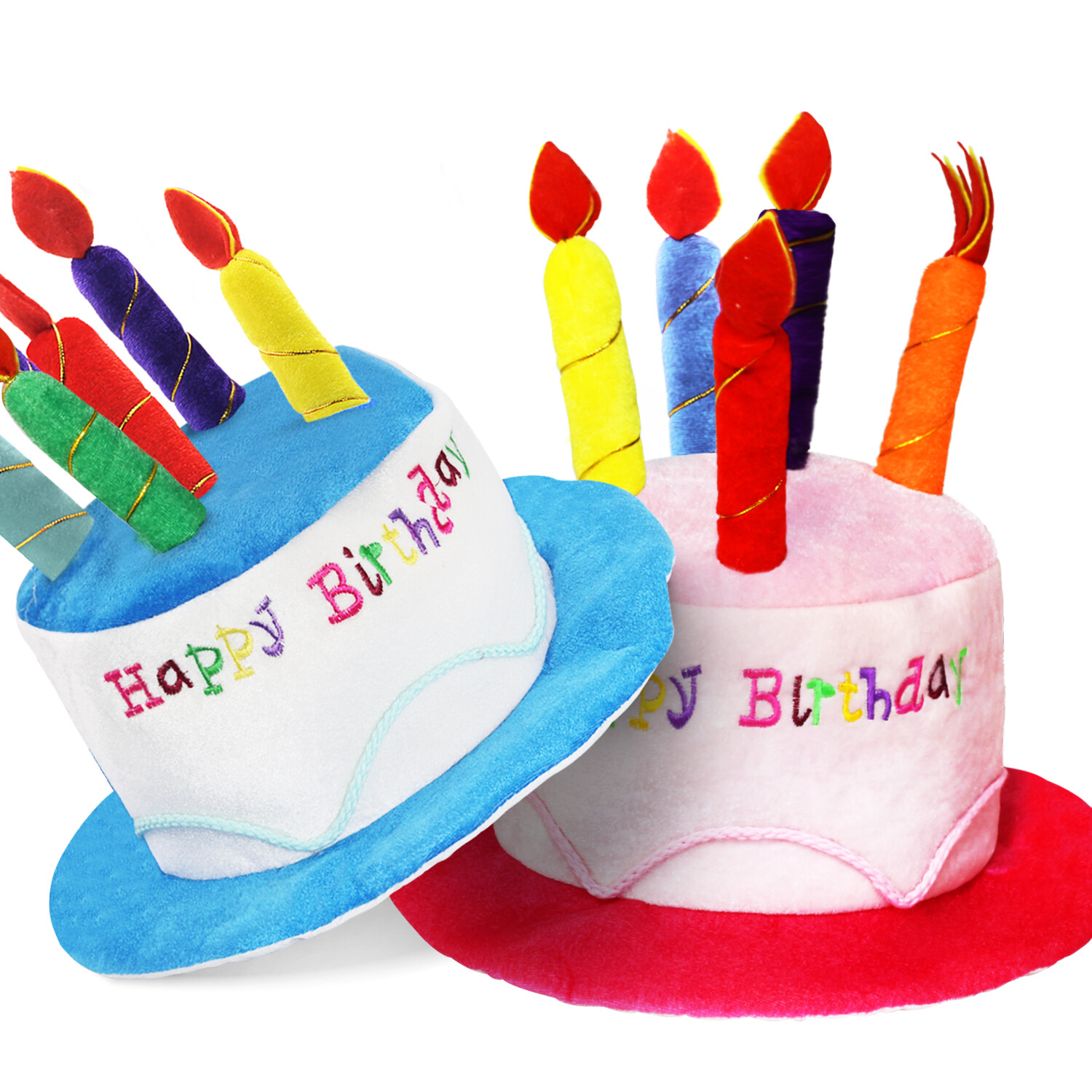 Blue Plush Happy Birthday Cake Hat – Unisex Adult Size Fancy Dress Party Hats