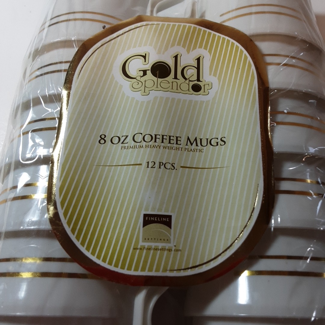 Fineline Settings Plastic 8 Oz. Coffee Mugs 12 Pk Gold Splendor NEW Unopened