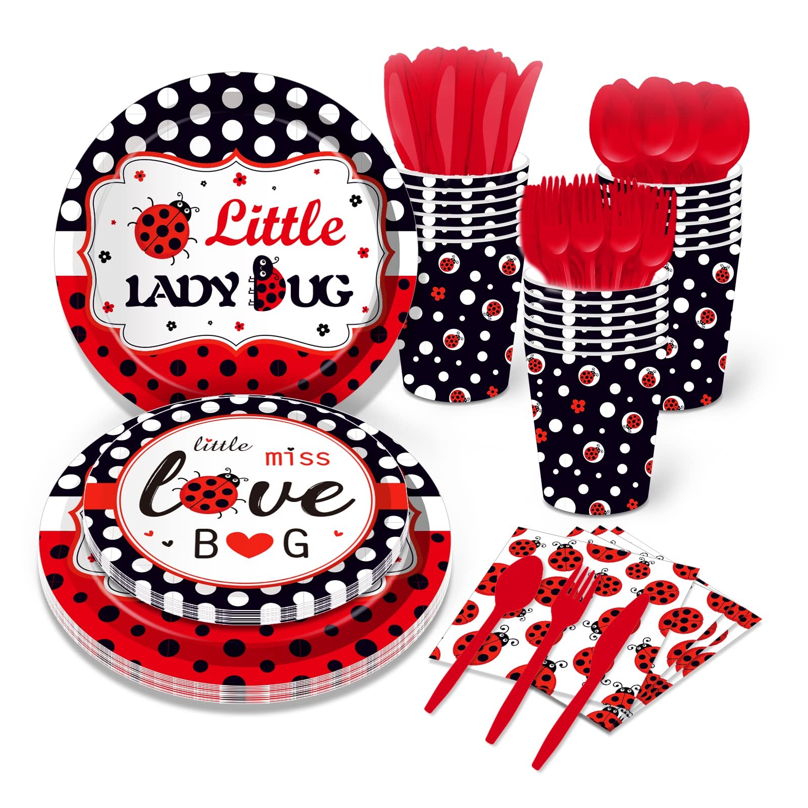 Ladybug Birthday Party Supplies – 141 PCS Disposable Tableware Kit Serves 16