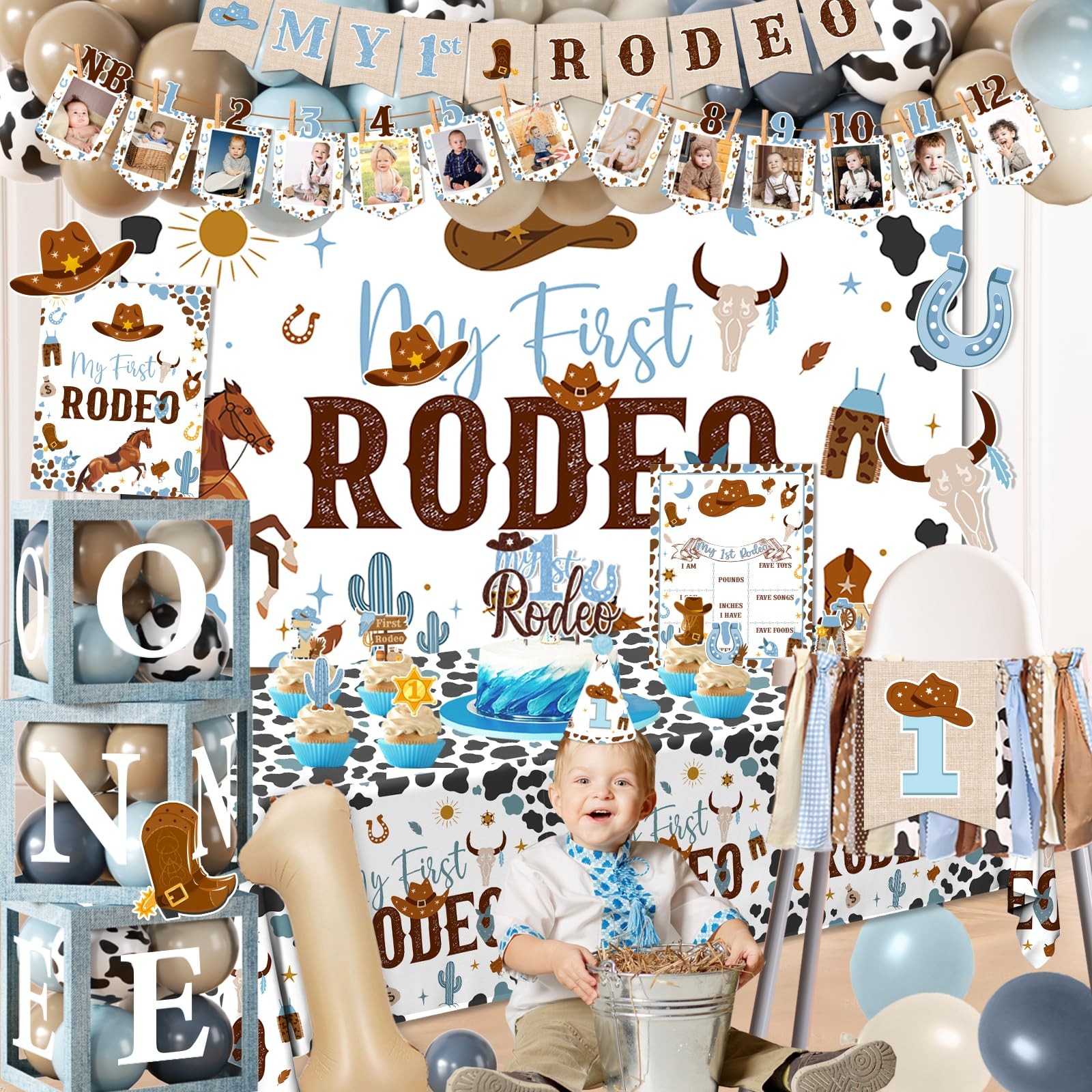 My First Rodeo Decorations Boy,1st Birthday Cowboy Party Supplies-1st First R…