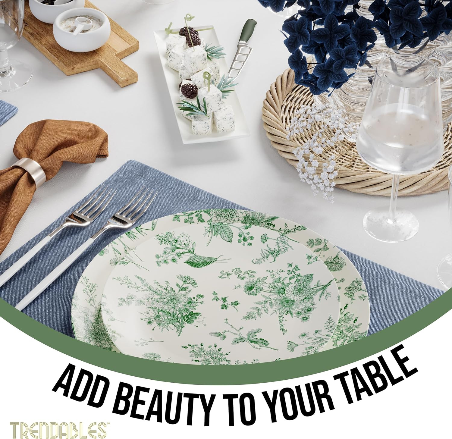 Elegant 80-Piece Disposable Plate Set for 40 Guests – Ivory & Green Design