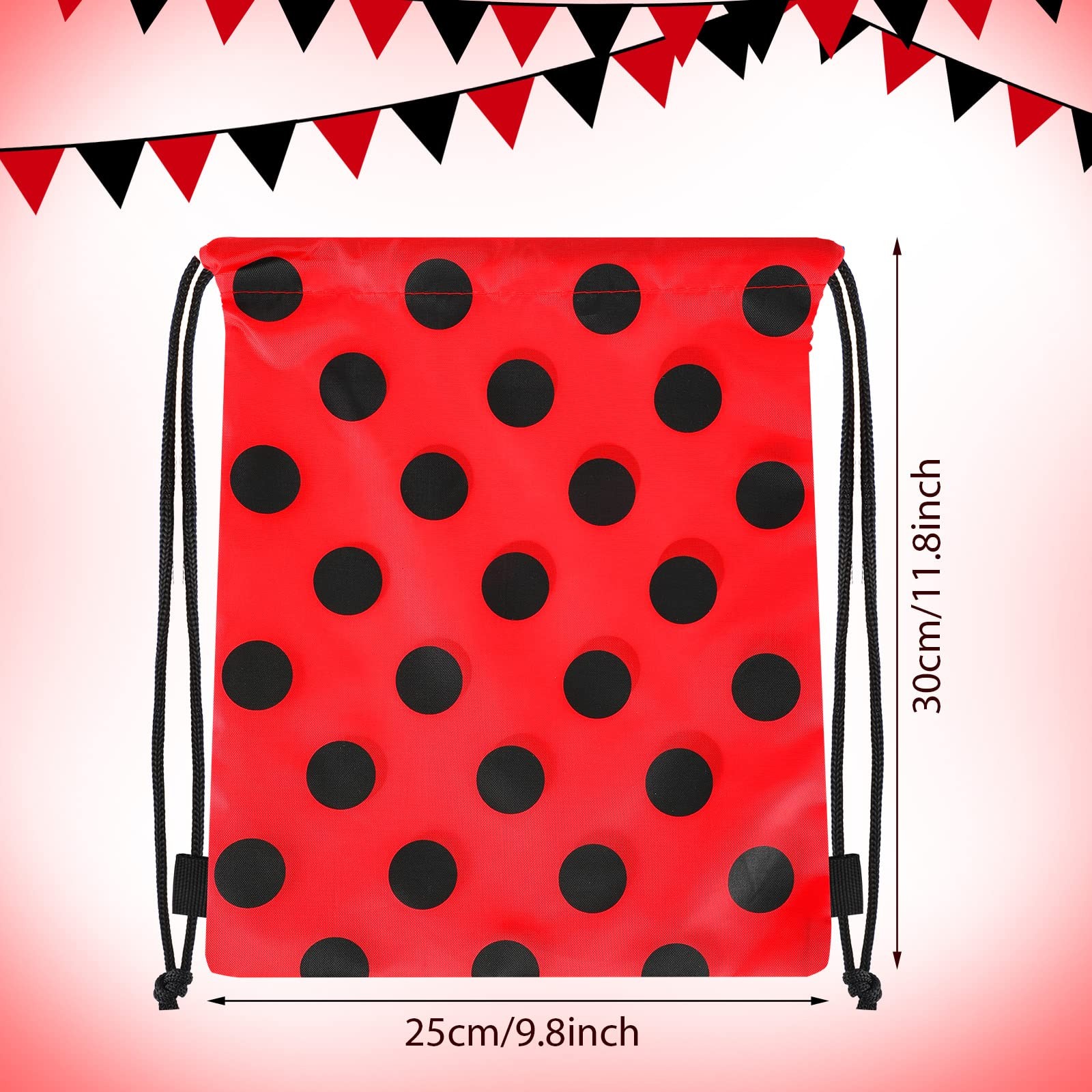 16 Pcs Ladybug Party Drawstring Bags Ladybug Party Favors Red Black Polka Dot…