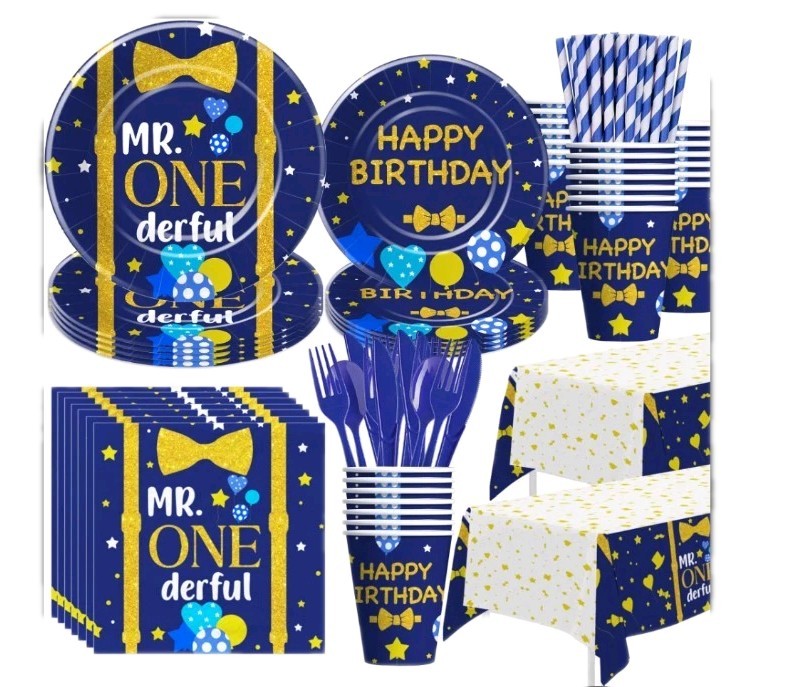 Baby Boy First Birthday Decorations, Mr Onederful 1st Birthday Party Serves 24