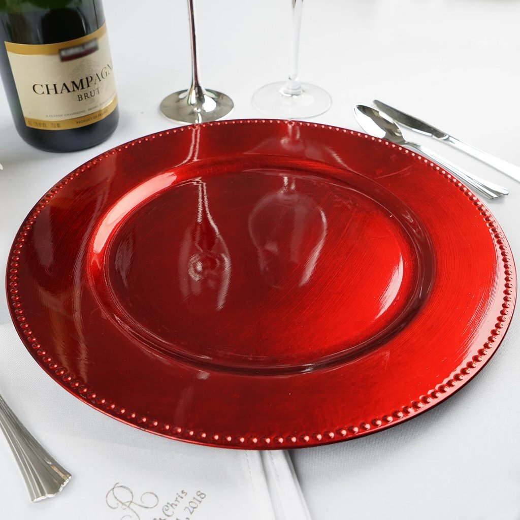 24 pcs 13″ Red BEADED Round CHARGER PLATES Wedding Party Dinner Supplies