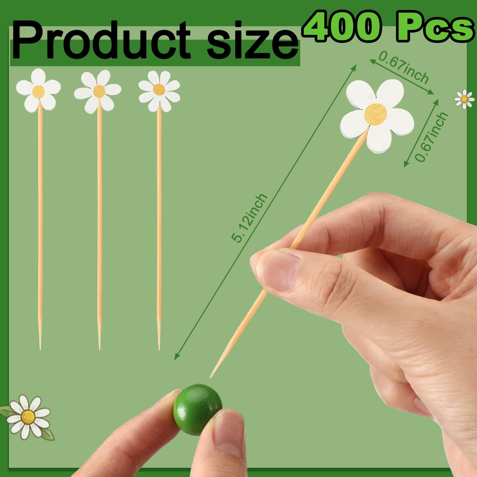 400 Pcs Summer Daisy Cocktail Picks Flower Bamboo Toothpicks Bulk White Daisy…