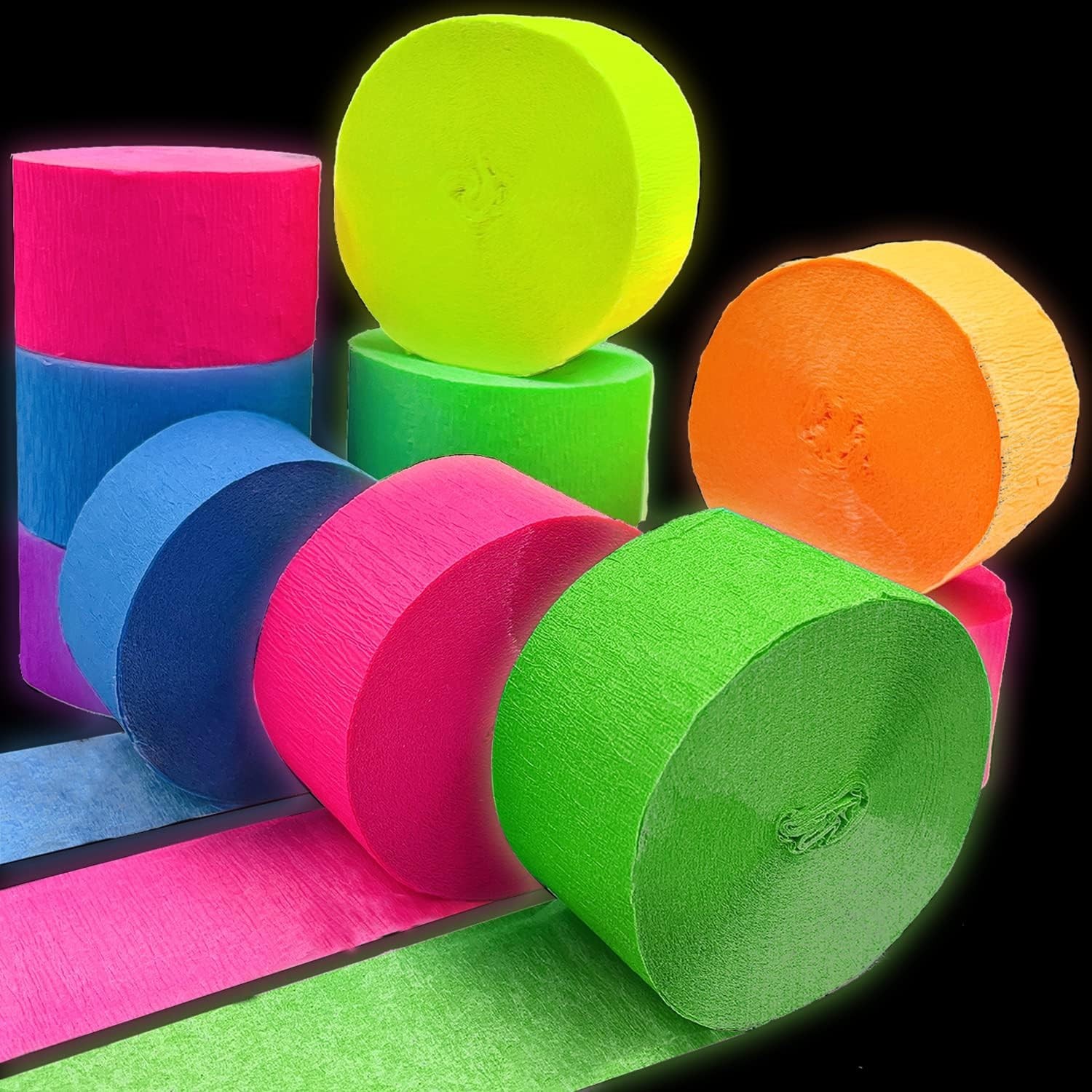 600 feet Glow Crepe Paper Streamers UV Glow Party Neon Streamer Decorations G…