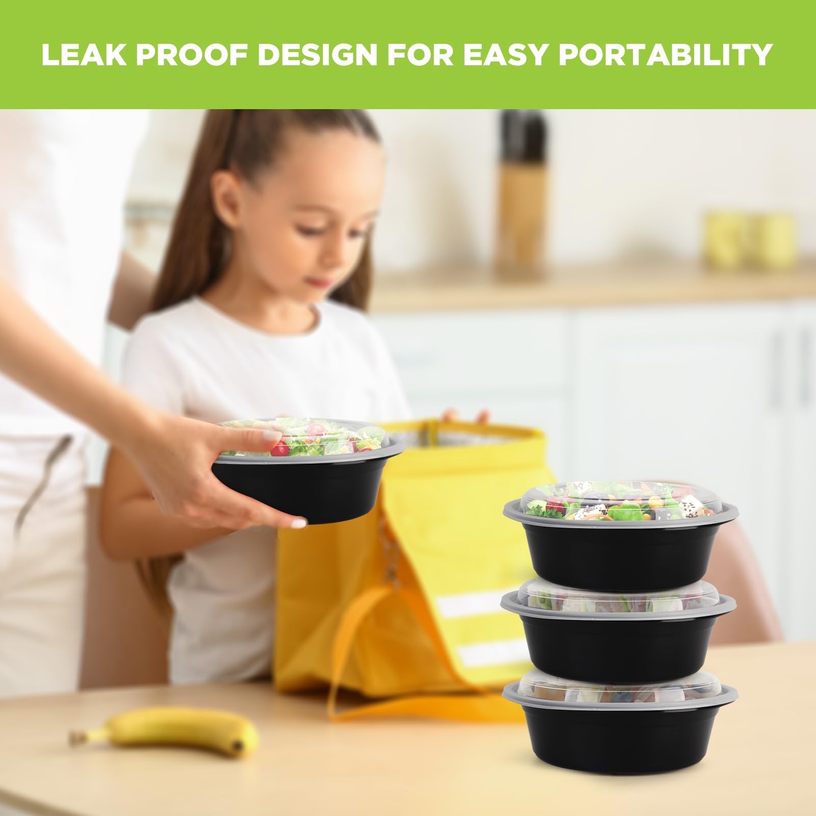 WGCC Meal Prep Containers with Lids – 50Pack 32OZ Meal Bowls, Round To Go Contai