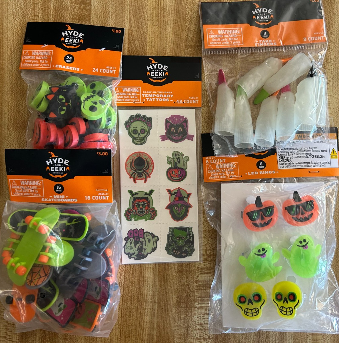 102 Halloween Party Favors Tattoos, LED Rings, Fingers, Skateboards++ Hyde & Eek
