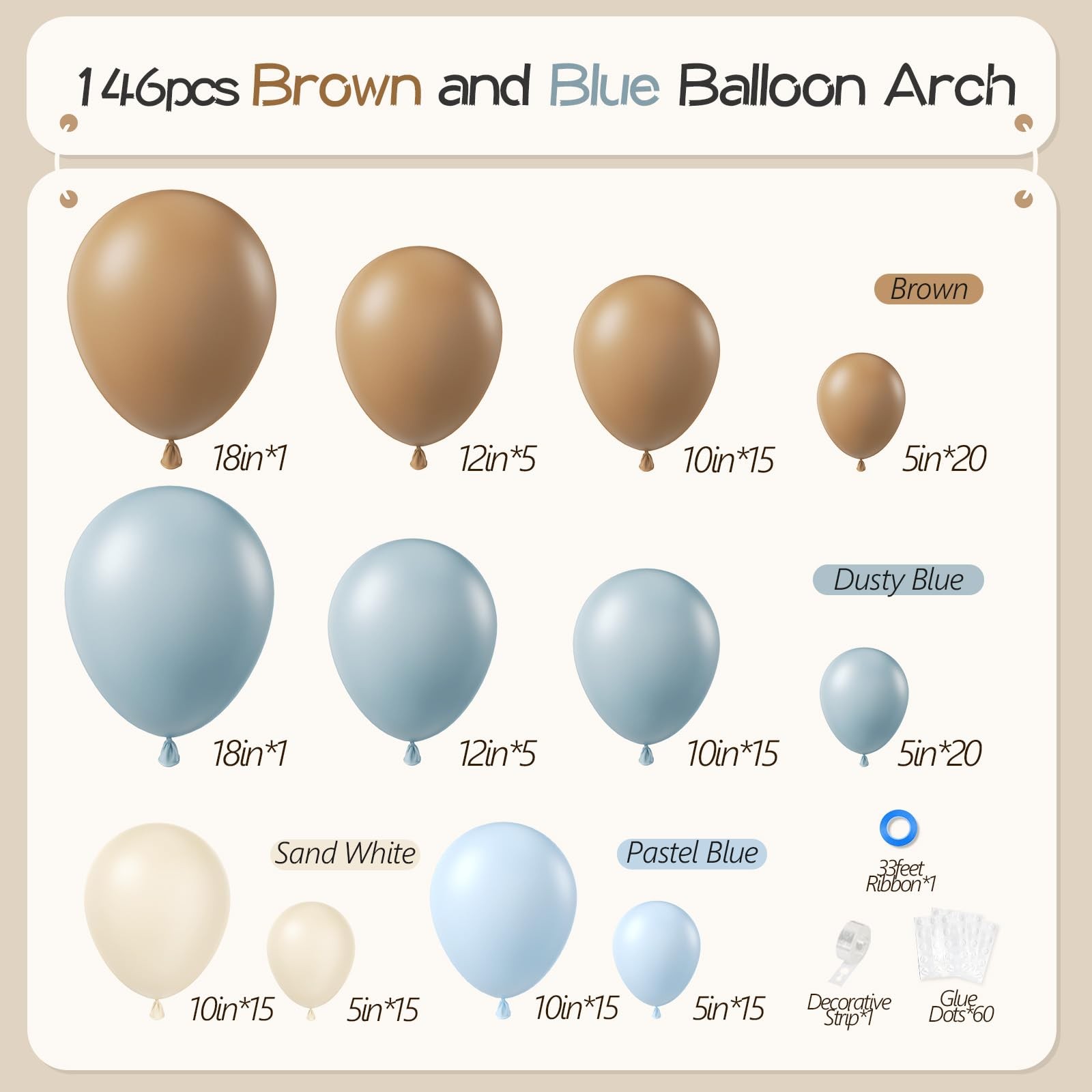 146Pcs Dusty Blue and Brown Balloon Arch Kit, Bear Baby Shower Decorations wi…