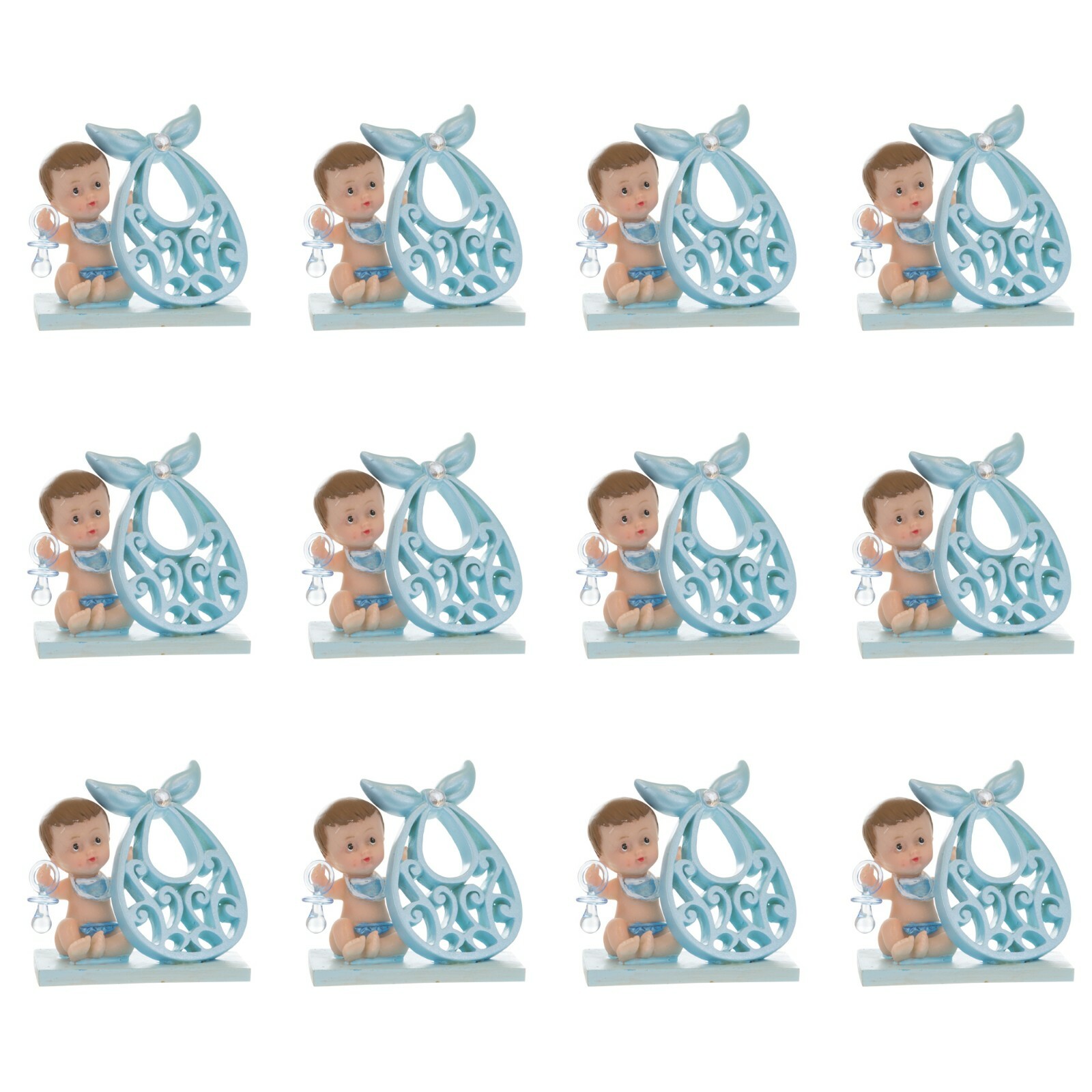Mega Favors – Baby Boy Holding Large Bib Poly Resin – Blue, 12PCS