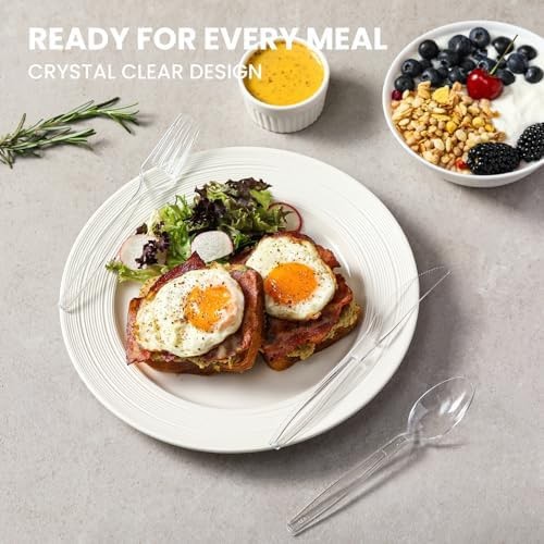400 Count Heavy Duty Plastic Silverware, BPA-Free, Clear Plastic Cutlery Set,…