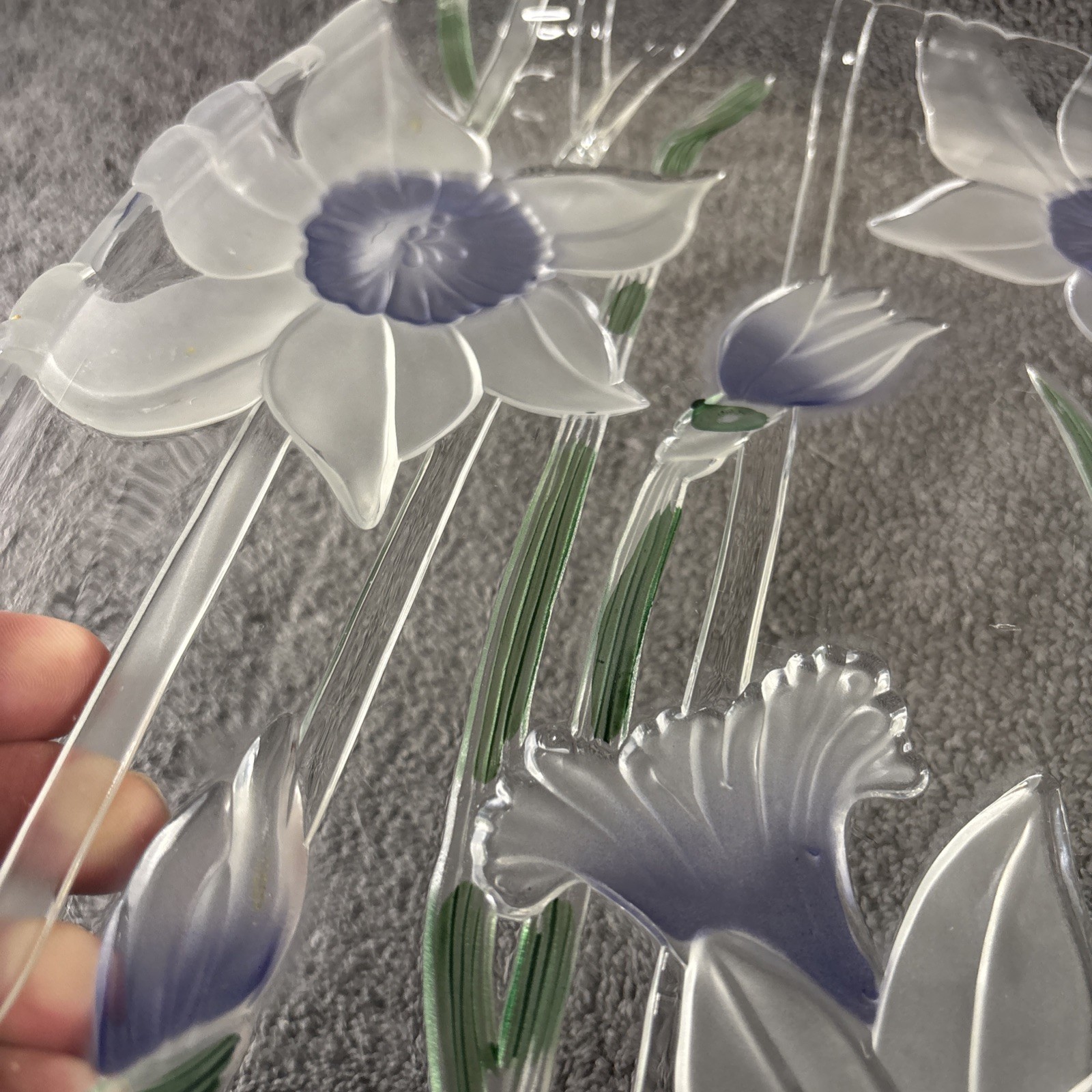 Large Mikasa ? Glass Art-Deco Charger Platter – Daffodil Blue / Clear 12″ x 12″
