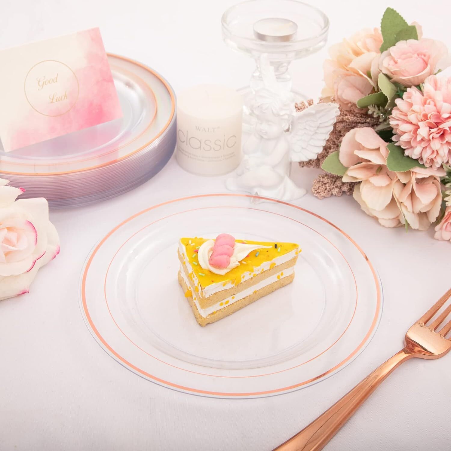 72 Rose Gold Dessert Plates And Forks Set Reusable Bpa Free Party Dishware