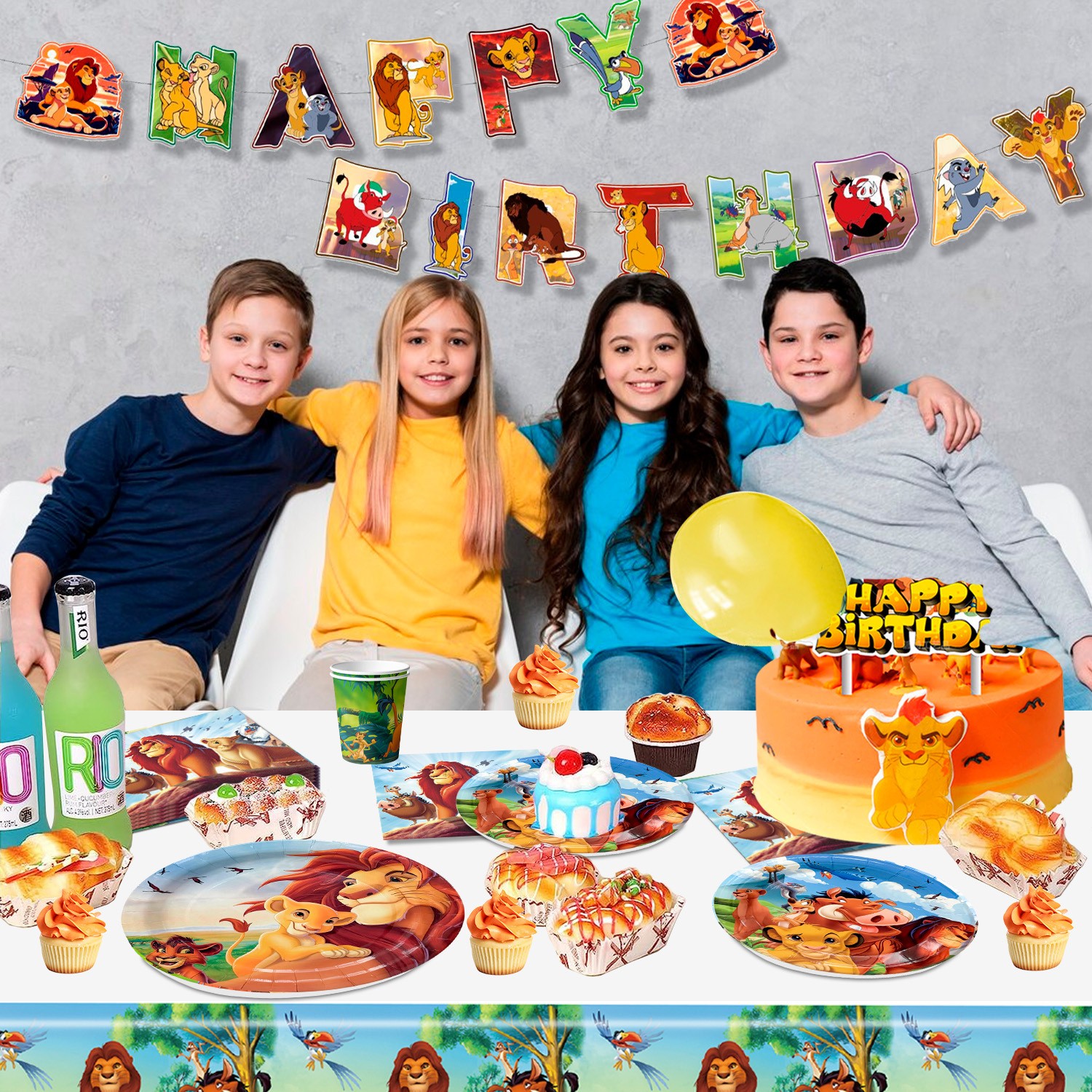 114 Pcs Disney The Lion King Birthday Decor Party Tableware Tablecloth Napkins