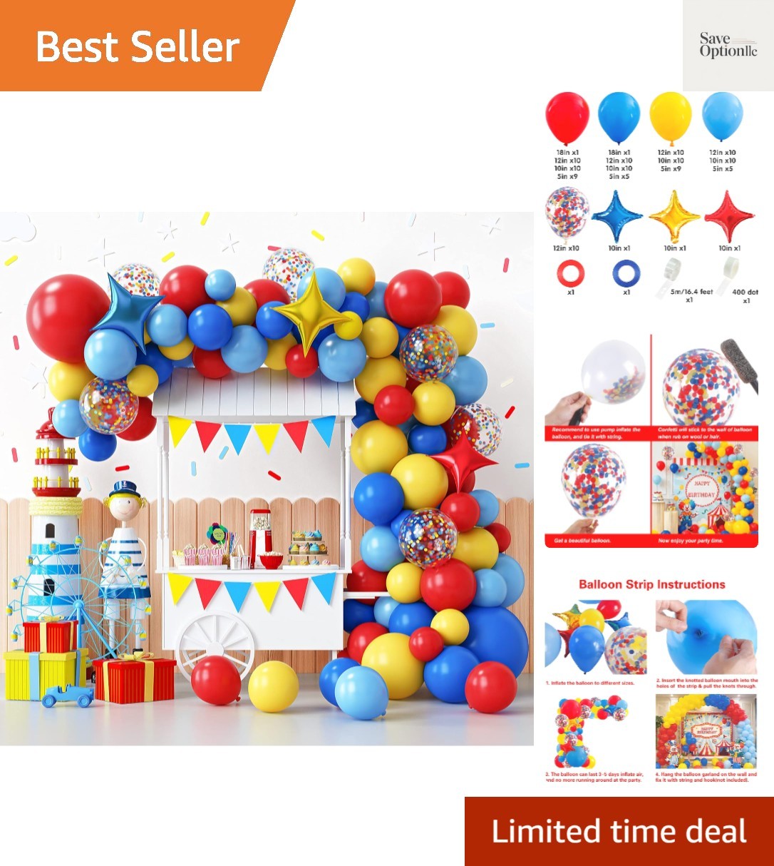 Carnival Circus Theme Party Decorations, Primary Color Balloon Arch Kit, 120p…