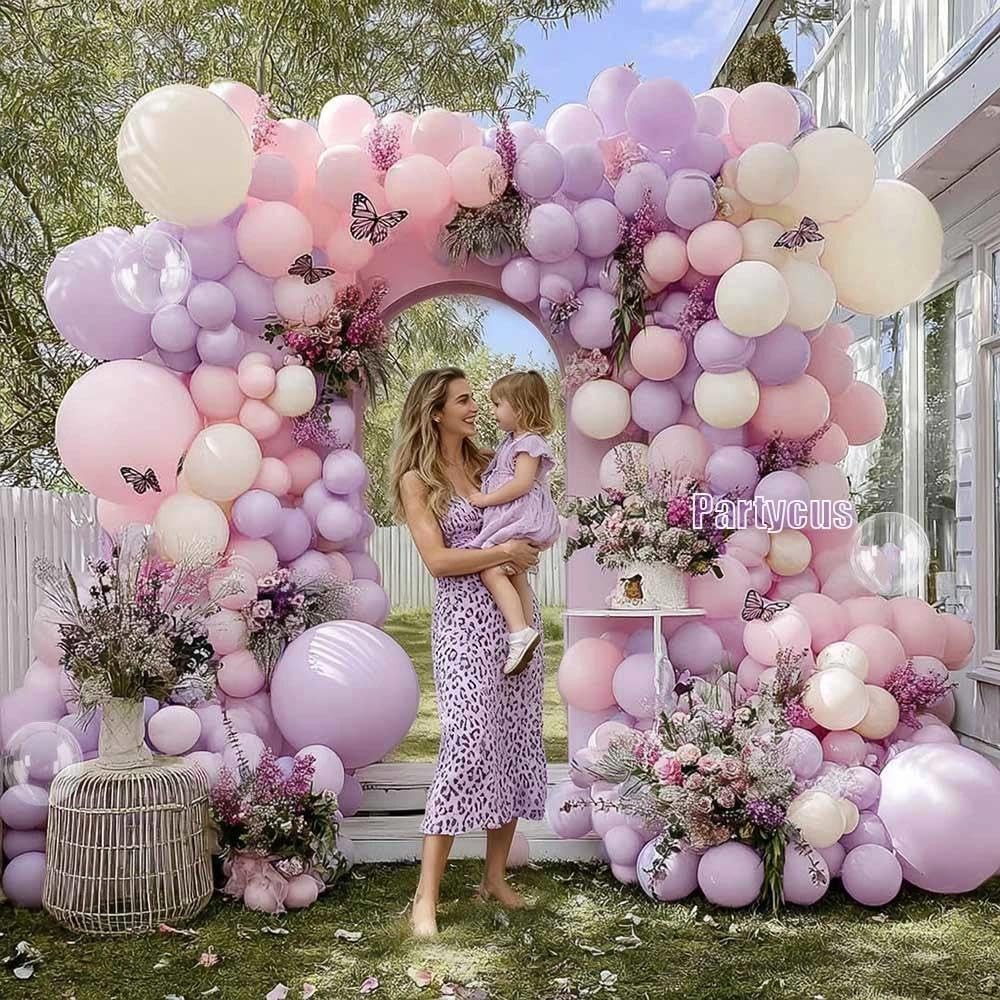 Pastel Pink Purple Balloon Arch Double , Light Pink Lavender Lilac Ivory Ball…