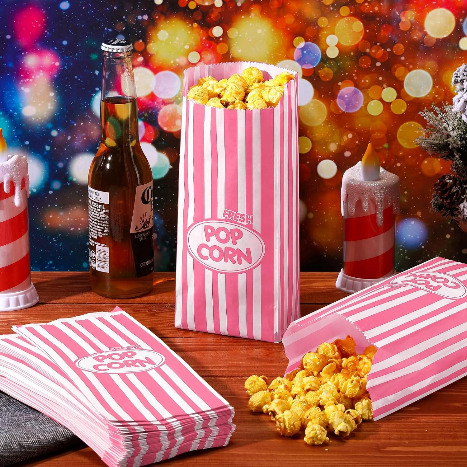 Sherr 1000 Pcs 2Oz Popcorn Bags Bulk Pink Retro Stripes Disposable Popcorn Bags