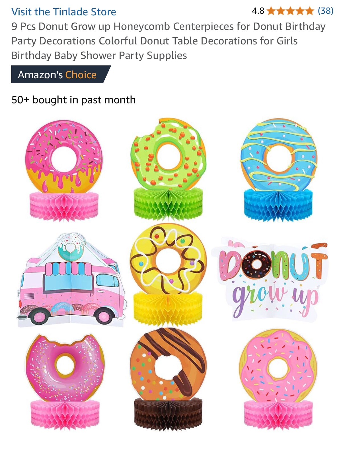 9 Pcs Donut Grow Up Honeycomb Centerpieces for Donut Birthday Party Decoratio…