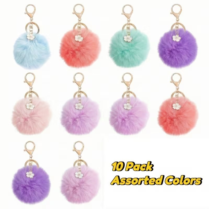 10pcs PomPom Keychains – Accessories for purses, travel bags, Party Favors