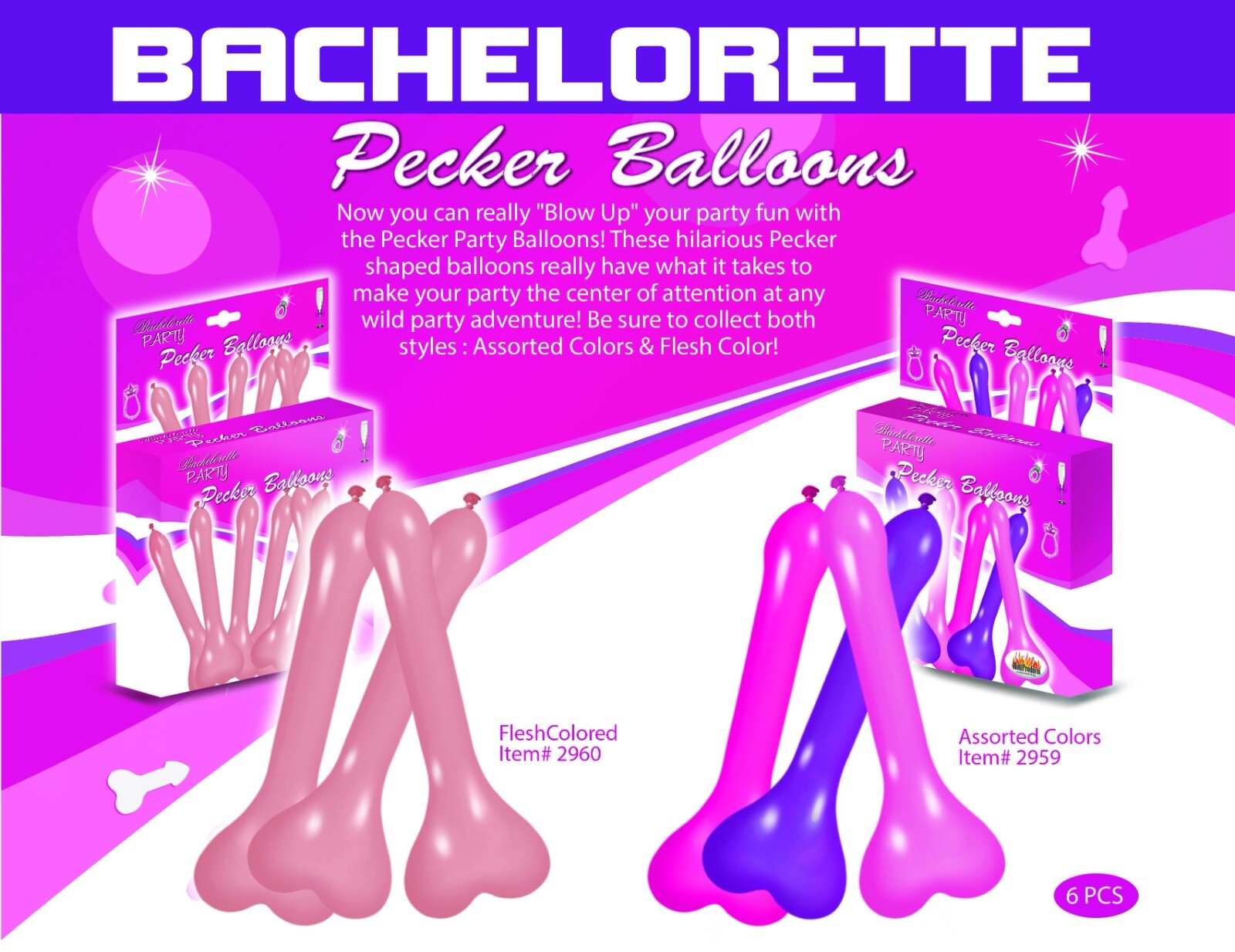 Bachelorette Party 6pc Adult Pecker Balloons by Hott Products
