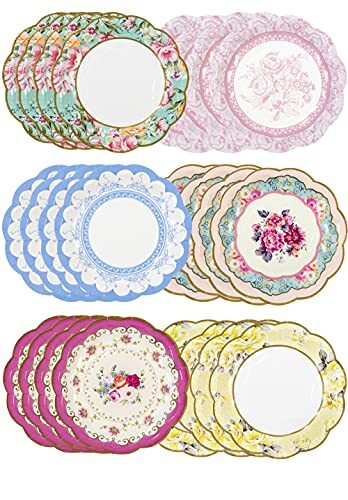 24 Pack Vintage Floral Paper Plates Disposable Tableware for Party Wedding