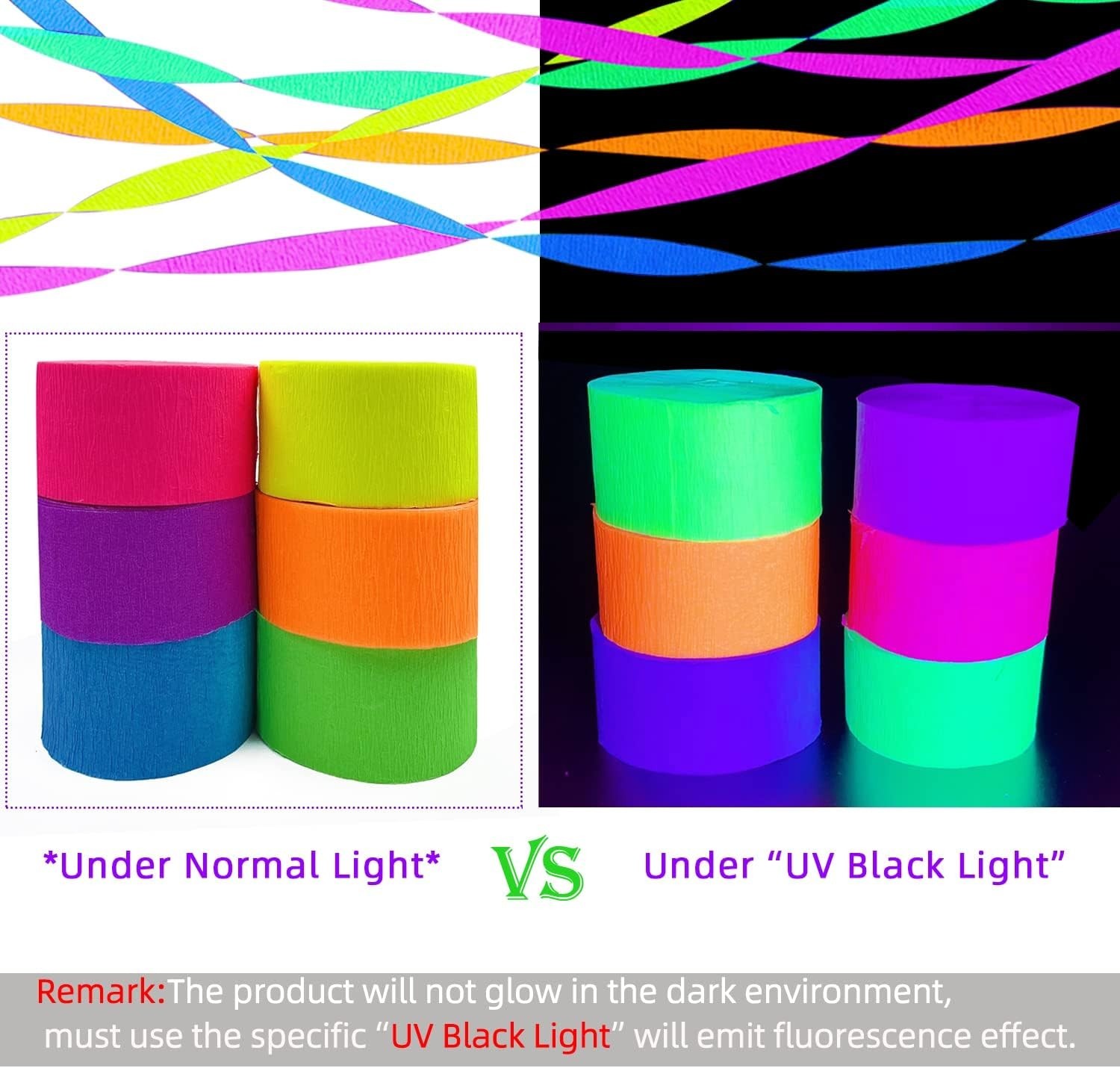 600 feet Glow Crepe Paper Streamers UV Glow Party Neon Streamer Decorations G…