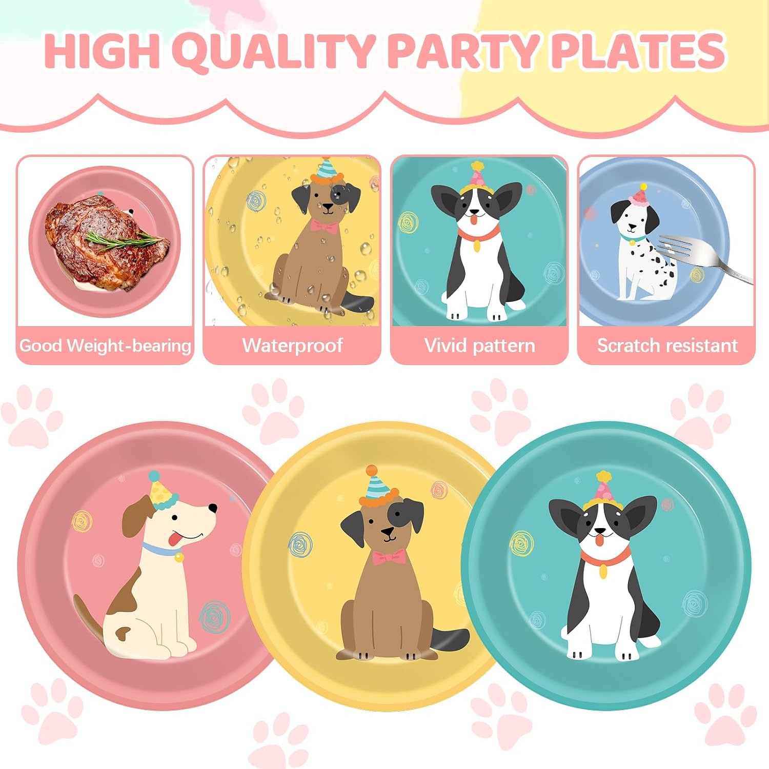 60pcs Pet Dog Birthday Party Supplies Vintage Puppy Paper Plates 7 Inch Retro