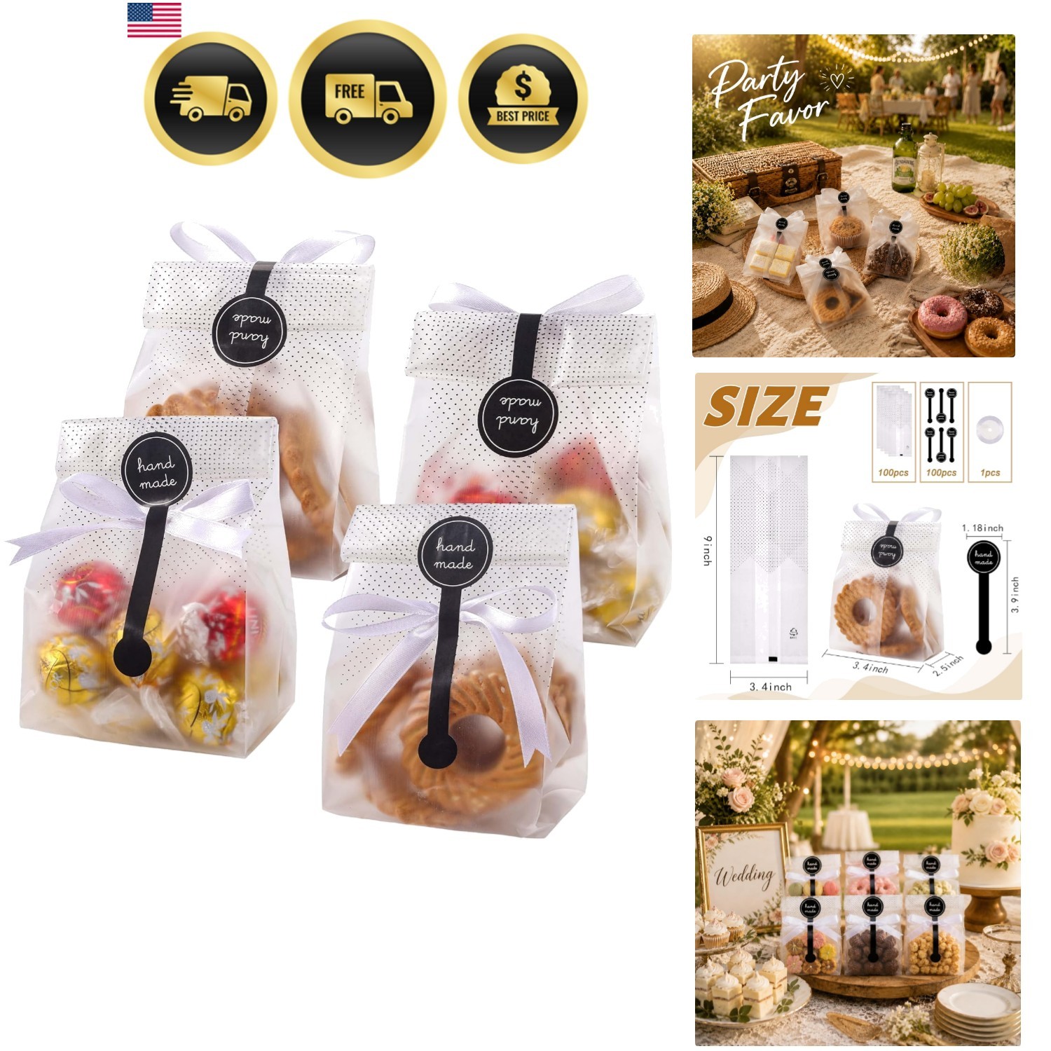 Cookie Bags for Packaging, 100 Pack Cellophane Treat Bags for Gift Giving, 3….