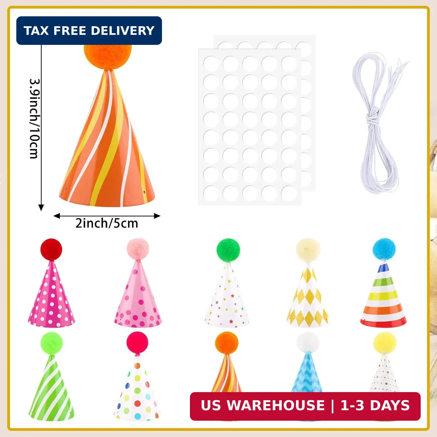 10 PCS Colorful Mini Party Hats for Stuffed Animals Lovely Paper Cone Tiny Birth