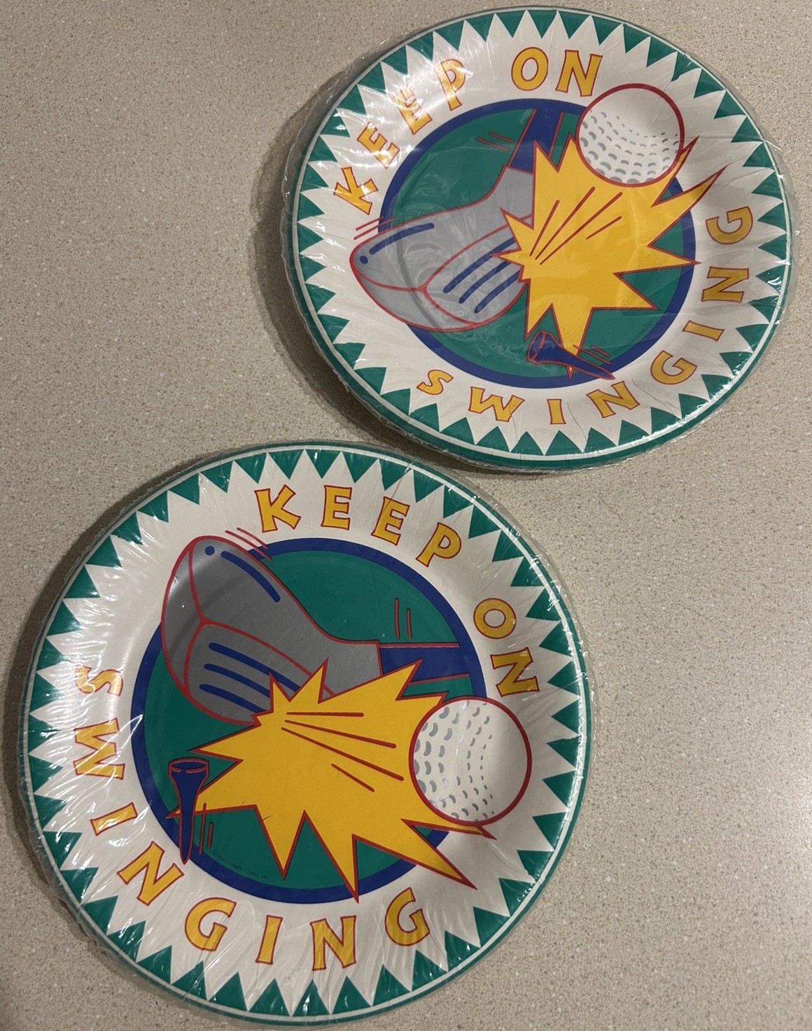 Vtg 90s Hallmark Golf Party Plates NOS Keep On Swinging Paper Plates Set of 2