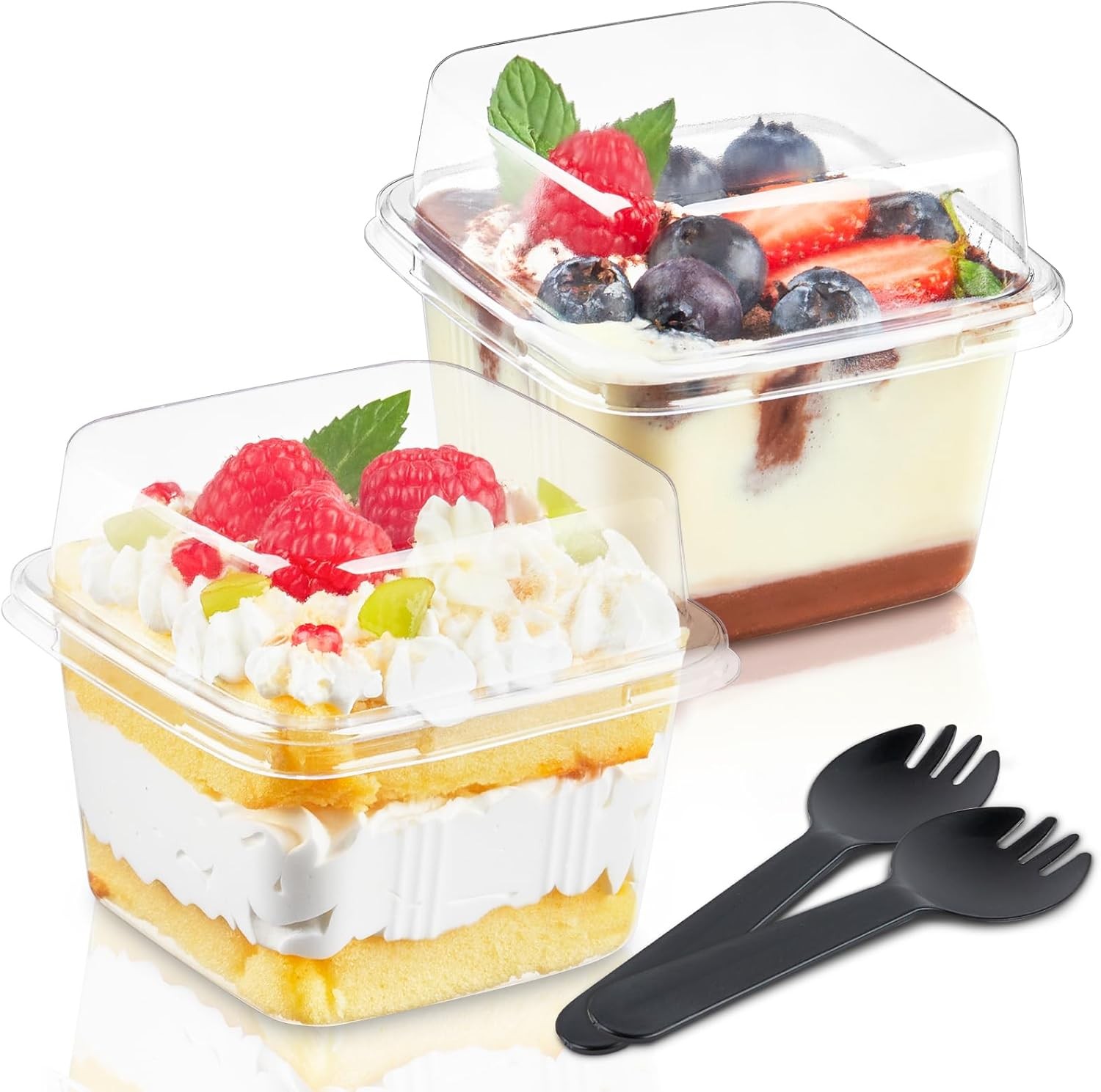 50-Count Clear Square Plastic Dessert Cups with Lids & Sporks, 8 oz Parfait