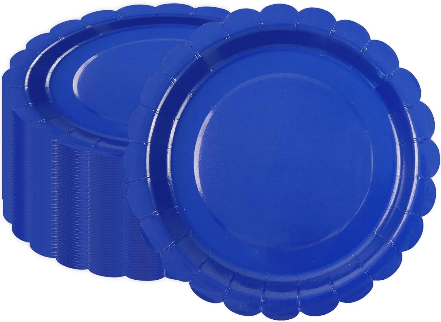 50PCS Blue Paper Plates-Disposable 7Inch Blue Scalloped Party Dessert Plates