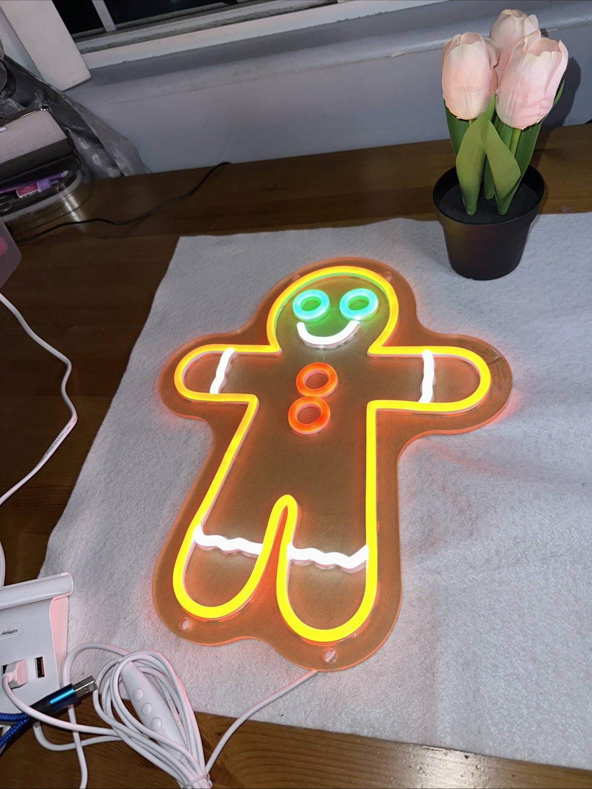Gingerbread Man Neon Sign for Wall Decor Christmas Signs coloful 15”x13”